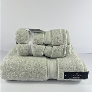 3 Pc Brooks Brothers Gray Bath Towel Set Premium Cotton Zero Twist Solucell NEW
